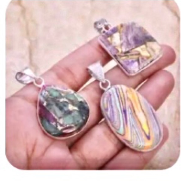 Copper ruby zoisite pendants sterling silver plated U Pick! artisan India tribal - Picture 3 of 15